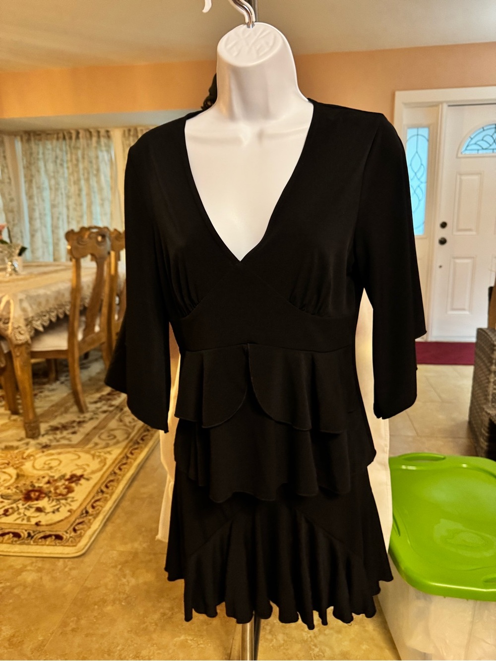 Black Ruffled Hem Women's Blouse & Skirt - Classic Elegant Style